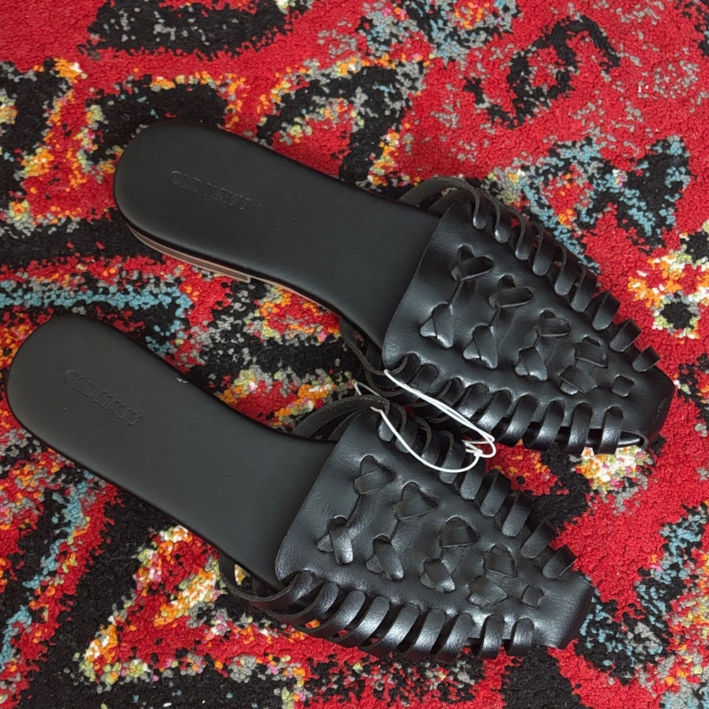 Old Navy Black Woven Slide Mules
